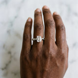 10K White Gold 1.08 Carat F VVS2 Emerald Diamond Solitaire Ring with Twisted Band and Pavé Accents