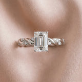 10K White Gold 1.08 Carat F VVS2 Emerald Diamond Solitaire Ring with Twisted Band and Pavé Accents