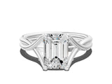 White gold Emerald Cut Diamond Solitaire Twist Band Prong Setting Ring_55