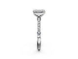 White gold Emerald Cut Diamond Solitaire with Pave Band and Four-Prong Setting 2
