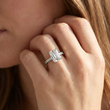 White gold Emerald Cut Diamond Solitaire with Pave Band and Four-Prong Setting_14