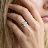 White gold Emerald Cut Diamond Solitaire with Side Baguettes and Channel Set Band_138