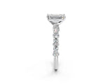 White gold Emerald Cut Diamond Solitaire with Side Stones, Pave Band, Four-Prong Setting_491