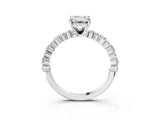 White gold Emerald Cut Diamond Solitaire with Side Stones, Pave Band, Four-Prong Setting_492