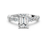 White gold Emerald Cut Diamond Solitaire with Side Stones, Pave Band, Four-Prong Setting_495