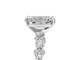 White gold Emerald Cut Diamond Solitaire with Side Stones, Pave Band, Four-Prong Setting_500