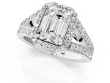 White gold Emerald Cut Diamond Split Shank Halo Ring with Four-Prong Setting_65
