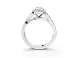 White gold Emerald Cut Diamond Split Shank Halo Ring with Four-Prong Setting_67