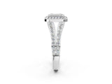 White gold Emerald Cut Diamond Split Shank Halo Ring with Four-Prong Setting_68