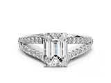 White gold Emerald Cut Diamond Split Shank Pavé Engagement Ring with Four-Prong Setting_109
