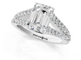 White gold Emerald Cut Diamond Split Shank Pavé Engagement Ring with Four-Prong Setting_113