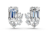 White gold Emerald Cut Diamond Stud Earrings with Round and Oval Accents_52