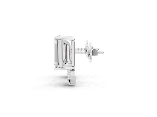Platinum Emerald Cut Diamond Stud Earrings with Round and Oval Accents