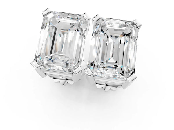 Platinum Emerald Cut Diamond Stud Earrings
