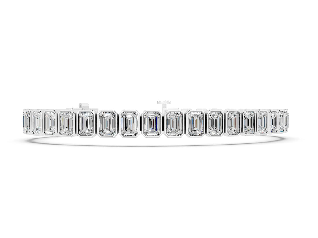White gold Emerald Cut Diamond Tennis Bracelet with Bezel Setting_8