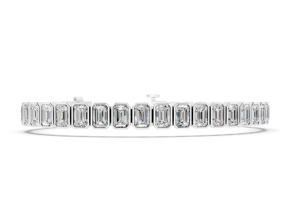 White gold Emerald Cut Diamond Tennis Bracelet with Bezel Setting
