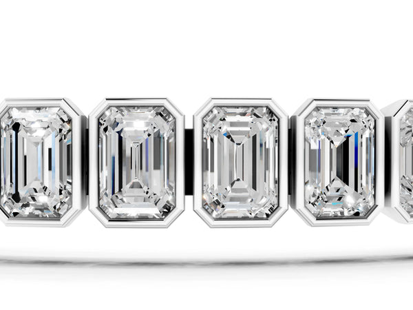 Silver Emerald Cut Diamond Tennis Bracelet with Bezel Setting