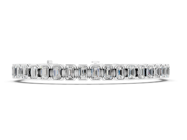 Silver Emerald Cut Diamond Tennis Bracelet with Half Bezel Setting