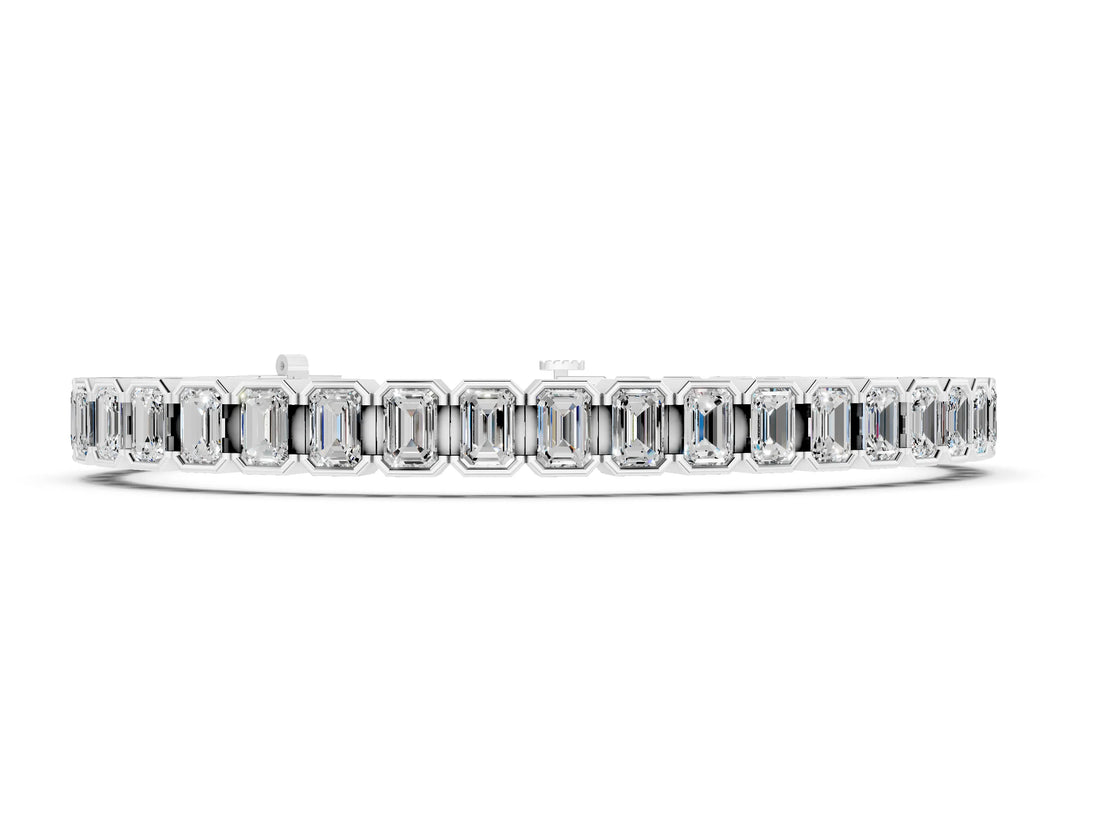 White gold Emerald Cut Diamond Tennis Bracelet with Half Bezel Setting_4
