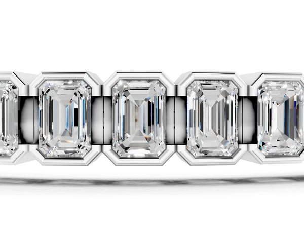Silver Emerald Cut Diamond Tennis Bracelet with Half Bezel Setting