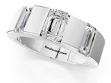 White gold Emerald Cut Diamond Three-Stone Mens Ring with Baguette Side Stones_1