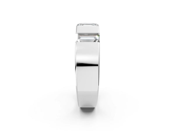 White gold Emerald Cut Diamond Three-Stone Mens Ring with Baguette Side Stones