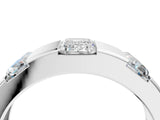 White gold Emerald Cut Diamond Three-Stone Mens Ring with Baguette Side Stones_4