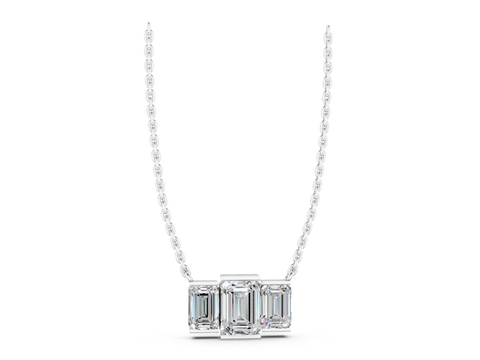 White gold Emerald Cut Diamond Three-Stone Necklace with Prong Setting_4