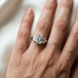 White gold Emerald Cut Diamond Three-Stone Ring with Four-Prong Setting and Classic Band_111