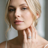 White gold Emerald Cut Diamond Three-Stone Ring with Four-Prong Setting and Classic Band_93