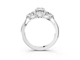 White gold Emerald Cut Diamond Three-Stone Ring with Pear Side Stones and Four-Prong Setting_79