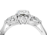 White gold Emerald Cut Diamond Three-Stone Ring with Pear Side Stones and Four-Prong Setting_80