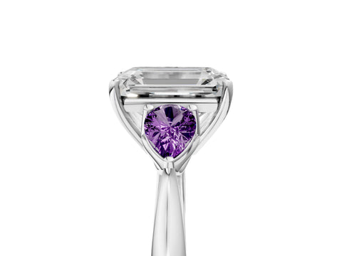 White gold Emerald Cut Diamond Three-Stone Ring with Pear with Amethyst side stone Side Stones and Prong Setting_17