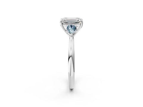 White gold Emerald Cut Diamond Three-Stone Ring with Pear with Aquamarine side stone Side Stones and Prong Setting_38