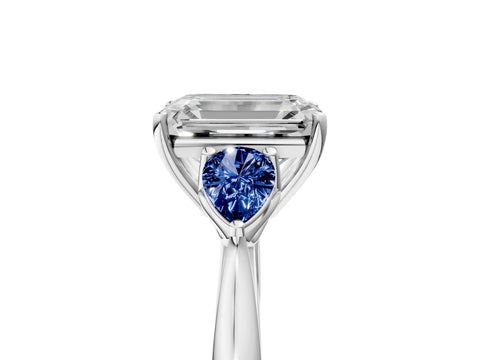 White gold Emerald Cut Diamond Three-Stone Ring with Pear with Blue Sapphire side stone Side Stones and Prong Setting_17