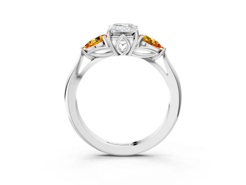 White gold Emerald Cut Diamond Three-Stone Ring with Pear with Citrine side stone Side Stones and Prong Setting_27