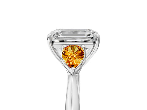 White gold Emerald Cut Diamond Three-Stone Ring with Pear with Citrine side stone Side Stones and Prong Setting_29