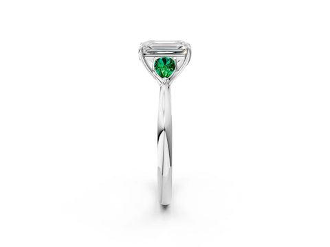 White gold Emerald Cut Diamond Three-Stone Ring with Pear with Emerald side stone Side Stones and Prong Setting_26
