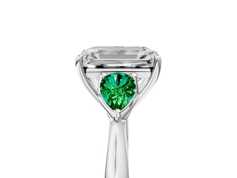 White gold Emerald Cut Diamond Three-Stone Ring with Pear with Emerald side stone Side Stones and Prong Setting_29