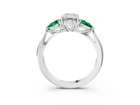 White gold Emerald Cut Diamond Three-Stone Ring with Pear with Emerald side stone Side Stones and Prong Setting_39