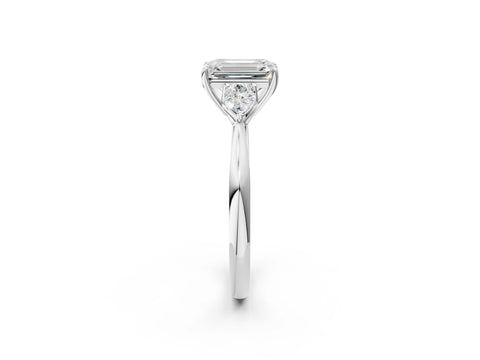 White gold Emerald Cut Diamond Three-Stone Ring with Pear with Moissanite side stone Side Stones and Prong Setting_14