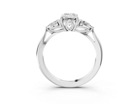White gold Emerald Cut Diamond Three-Stone Ring with Pear with Moissanite side stone Side Stones and Prong Setting_15