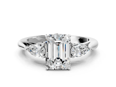 White gold Emerald Cut Diamond Three-Stone Ring with Pear with Moissanite side stone Side Stones and Prong Setting_24