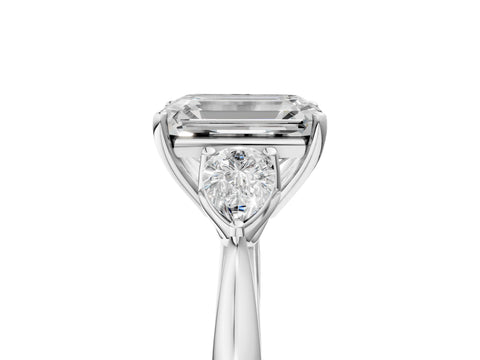 White gold Emerald Cut Diamond Three-Stone Ring with Pear with Moissanite side stone Side Stones and Prong Setting_29
