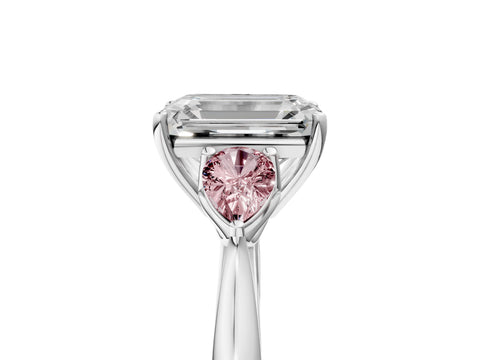 White gold Emerald Cut Diamond Three-Stone Ring with Pear with Morganite side stone Side Stones and Prong Setting_17