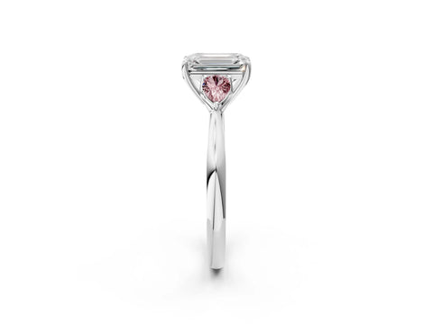 White gold Emerald Cut Diamond Three-Stone Ring with Pear with Morganite side stone Side Stones and Prong Setting_26