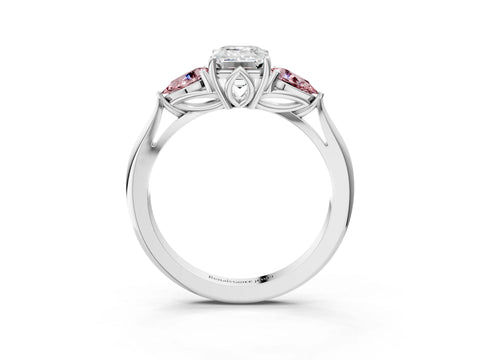White gold Emerald Cut Diamond Three-Stone Ring with Pear with Morganite side stone Side Stones and Prong Setting_27