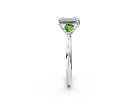 White gold Emerald Cut Diamond Three-Stone Ring with Pear with Peridot side stone Side Stones and Prong Setting_14
