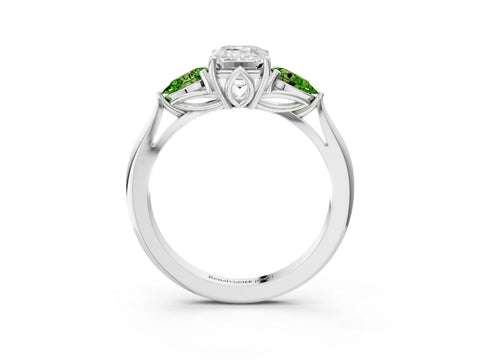 White gold Emerald Cut Diamond Three-Stone Ring with Pear with Peridot side stone Side Stones and Prong Setting_15
