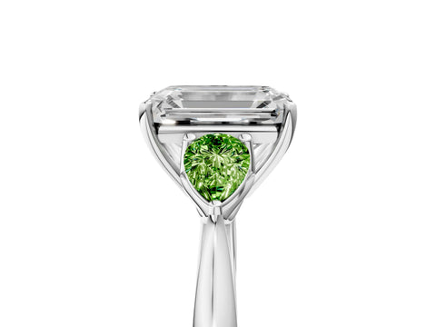 White gold Emerald Cut Diamond Three-Stone Ring with Pear with Peridot side stone Side Stones and Prong Setting_17